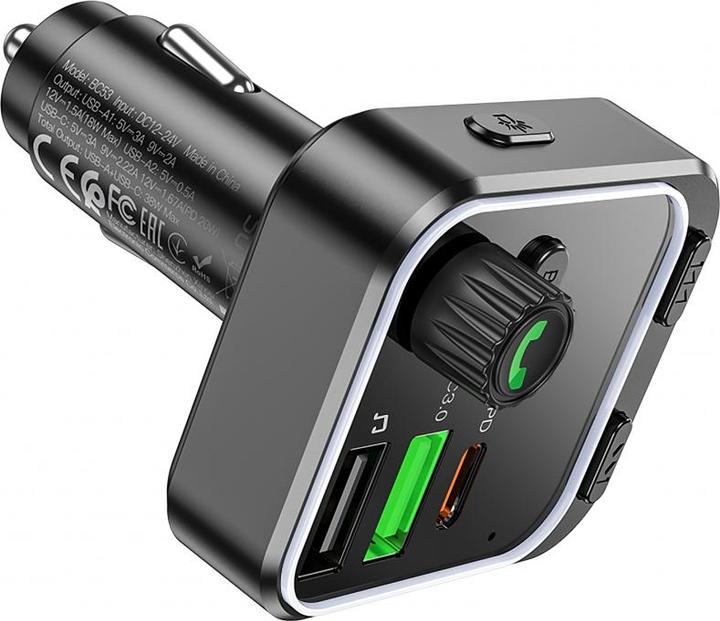 Actual product image Borofone BT FM Transmitter and Car Charger BC53 Highway, 2 x USB-A - 1 x USB-C, Black
