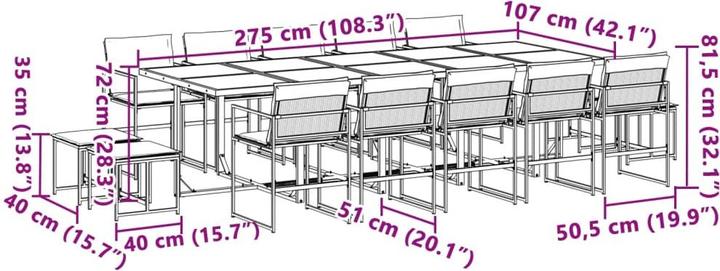 Produktbild vidaXL Garten Essgruppe (275 x 107 x 72 cm)