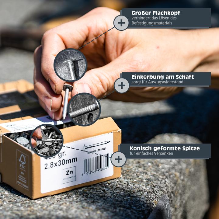 Actual product image Helpmate Dachpappnägel 2,8x30, verzinkt, 400 Gramm (1 Piece, 30 mm)