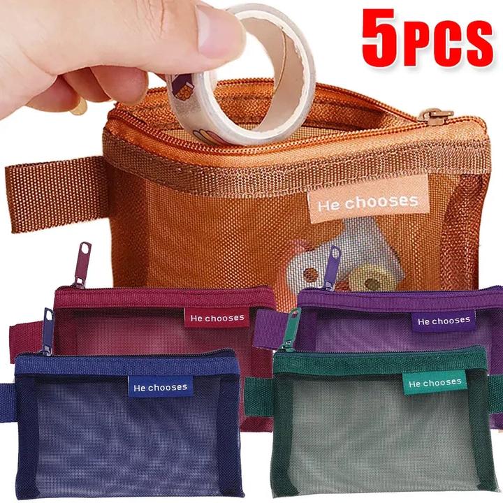 Immagine prodotto Only-Bags.Store 5 pezzi Mini Mesh Storage Bags Multi-color Portable Pencil Case Holder Coin Cosmetic Jewellery