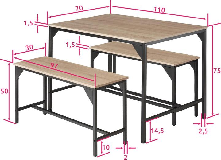 Actual product image tectake Dining table and benches Bolton (MDF)