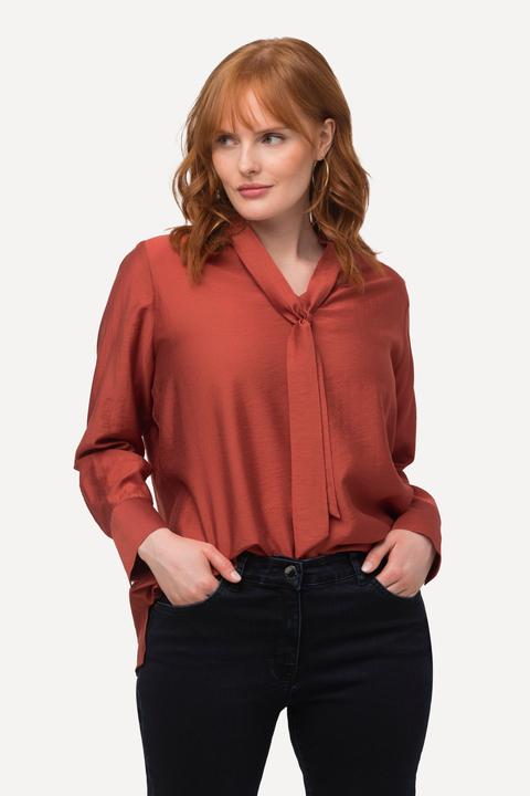 Produktbild Ulla Popken Schluppen-Bluse, Mikrostreifen, V-Ausschnitt, Langarm (54)