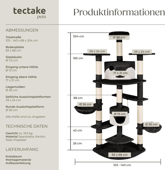 Immagine prodotto tectake Nelly (204 cm, Bianco, Nero)