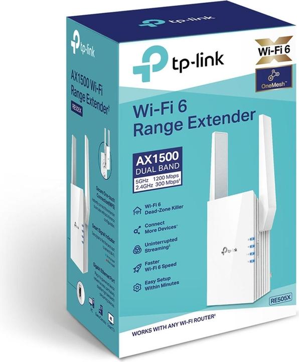 Image du produit TP-Link RE505X Wi-Fi 6 Répéteur WLAN AX1500 (1200 Mbit/s, 300 Mbit/s)