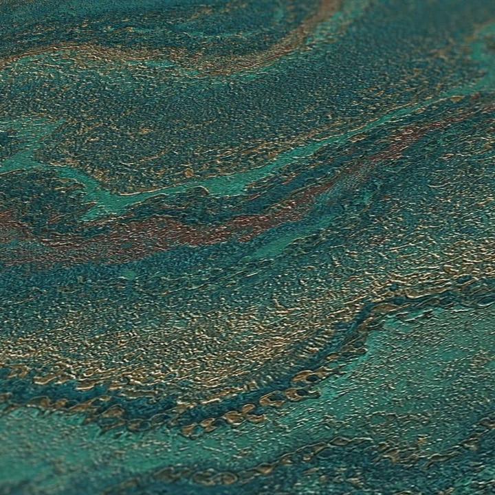 Actual product image Livingwalls Elegant non-woven wallpaper in marble look with green and gold - Exquisite glossy wall panelling (53 x 1005 cm)