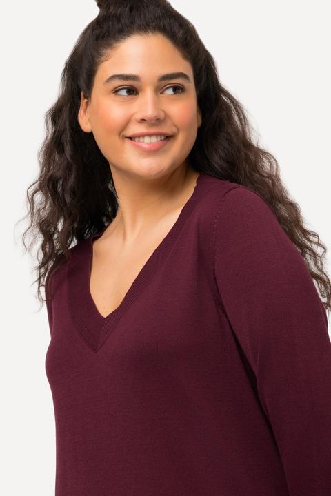 Produktbild Ulla Popken Pullover, V-Ausschnitt, Langarm, weicher Feinstrick (50, 52)