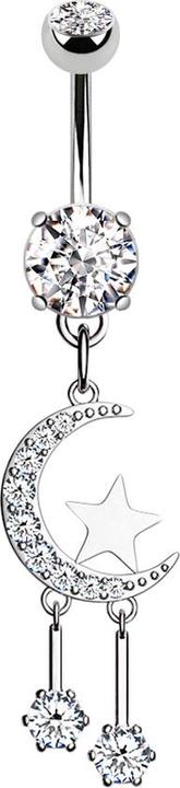 Immagine prodotto Star Piercing Banana d'argento con due sfere di cristallo in argento, ciondolo luna e stelle (Ottone, Acciaio chirurgico 316L)