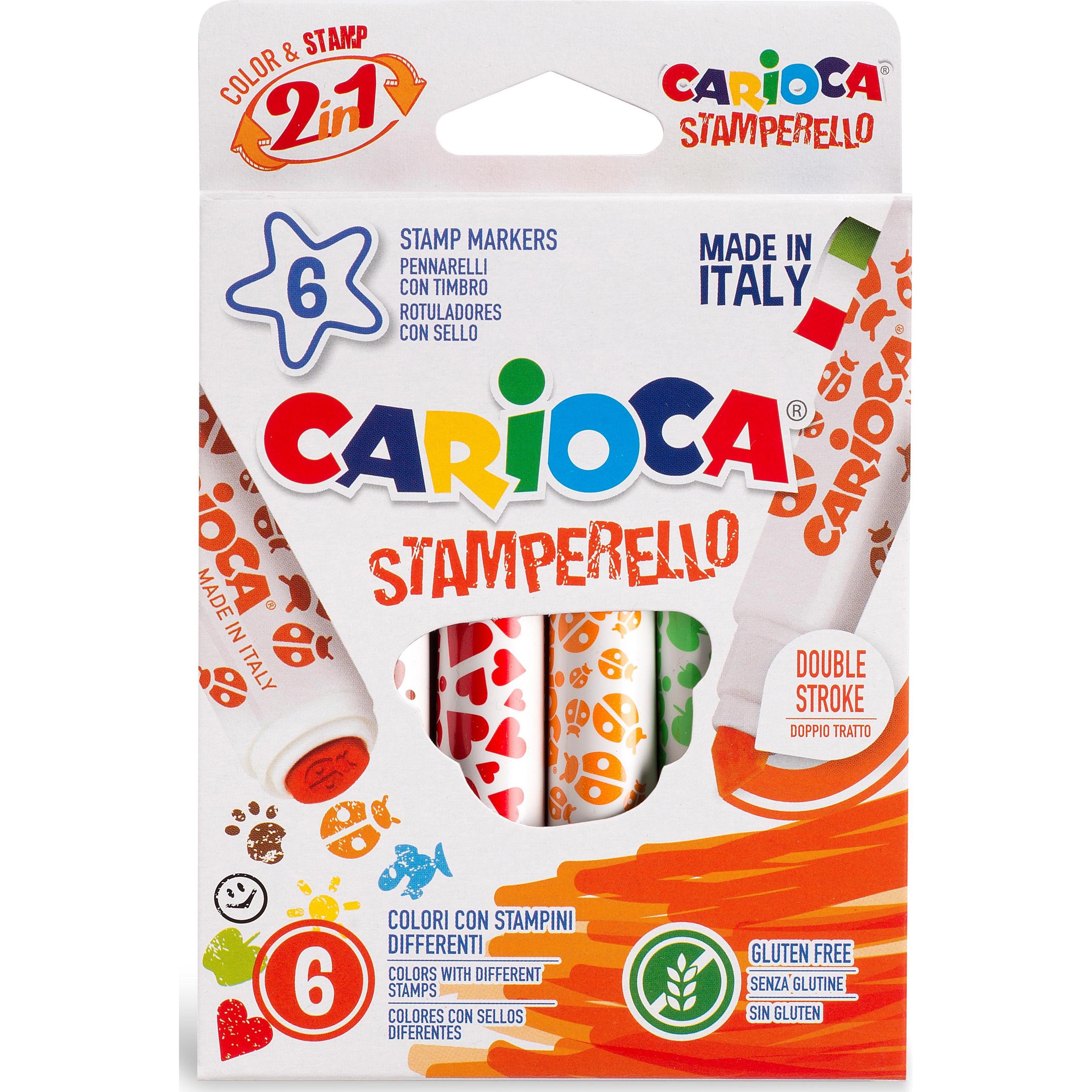 Carioca, Malstifte, Fasermaler inkl. Stempel Stamperell (Mehrfarbig, 6 x)