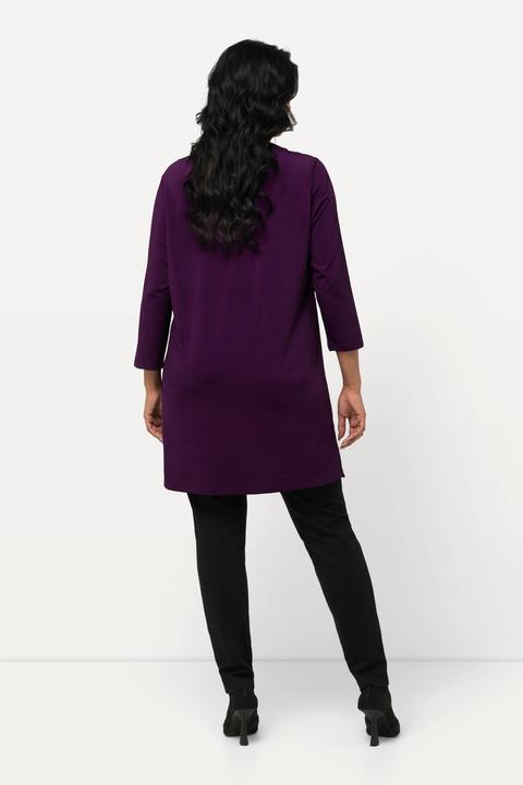 Immagine prodotto Ulla Popken Maglia dal taglio svasato in tessuto fluente con fiori, scollo a V e maniche a 3/4 (50, 52)