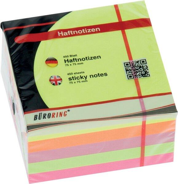 Actual product image Büroring Haftnotiz-Würfel, FSC, 75 x 75 mm, neon, 450 Blatt (75 x 75 mm)