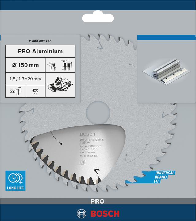 Productafbeelding Bosch Professional Zubehör Cirkelzaagblad Standaard voor Aluminium, 150x1,8/1,3x20, 52 tanden