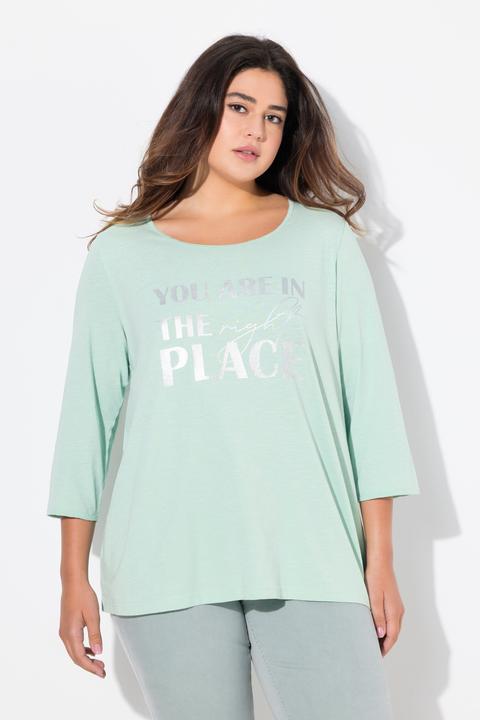 Image du produit Ulla Popken T-shirt à message métallique, ligne A. Col rond et manches 3/4 (42, 44)