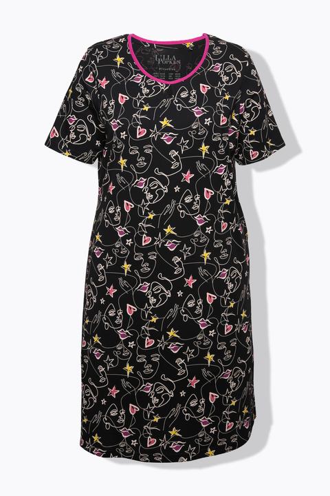 Immagine prodotto Ulla Popken Camicie da notte in confezione doppia con scollo a girocollo, mezze maniche e cuori con ghirigori (46, 48)