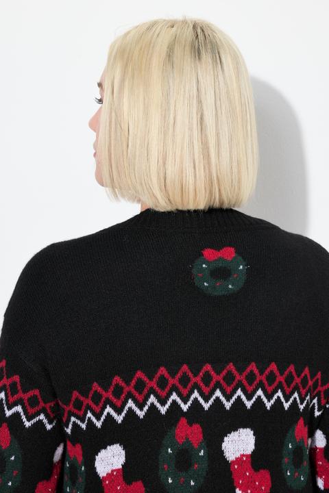 Produktbild Ulla Popken Long-Strickjacke, Weihnachten, V-Ausschnitt, Langarm (62)