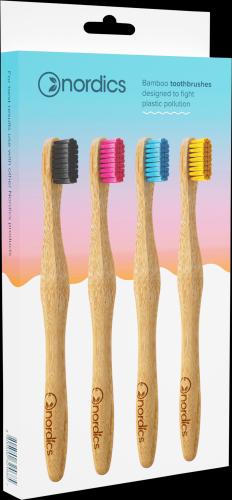 Nordics Eco Toothbrushes Bamboo - Economy Pack - 4x Adults (Soft, 4 x)