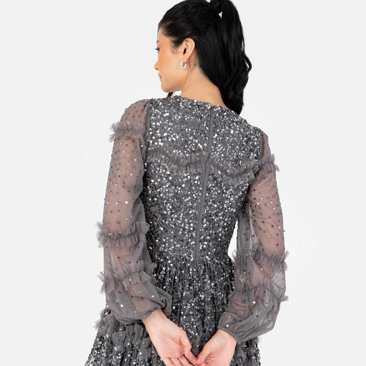 Image du produit Herba Abito Midi Manica Lunga con Paillettes e Balze (38)