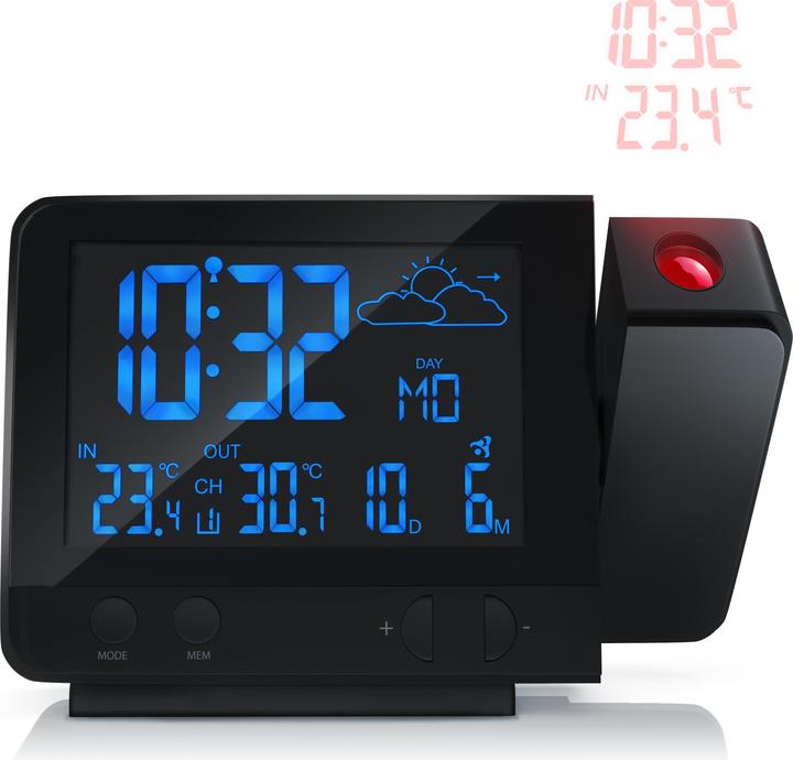 Produktbild Bearware Wetterstation mit Aussensensor, Funkwetterstation, Projektionsanzeige DCF-Funkuhr, Wettervorhersage