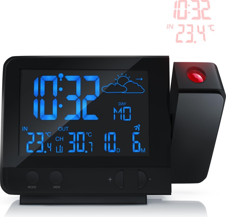 Actual product image Bearware Weather station with outdoor sensor, radio weather station, projection display DCF radio clock