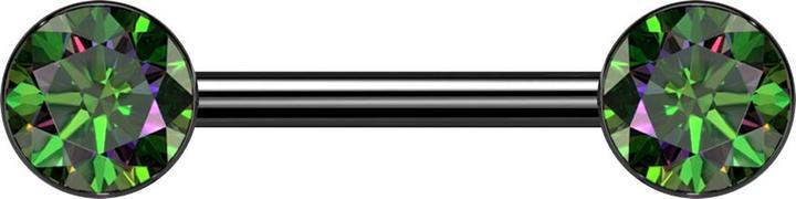 Image du produit Star Piercing Barbell Threadless noir avec deux demi-sphères en cristal noir foncé multicolore (Titane, sans laiton)
