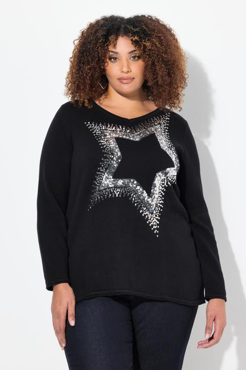 Produktbild Ulla Popken Pullover, Pailletten-Stern, V-Ausschnitt, Langarm (42, 44)