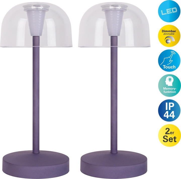 Produktbild Näve Akku- Tischleuchte GOMBA brombeere 2er Set (87 lm)