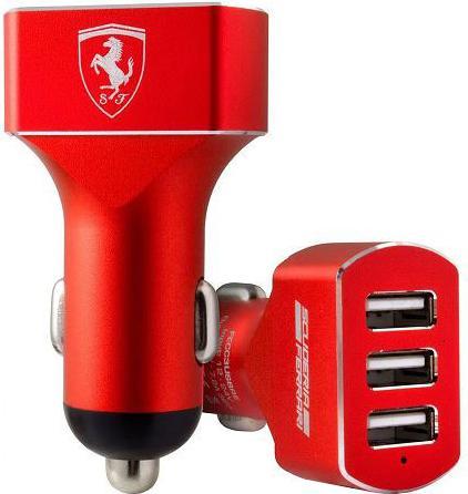 Ferrari Car Charger statined aluminium 3 USB red