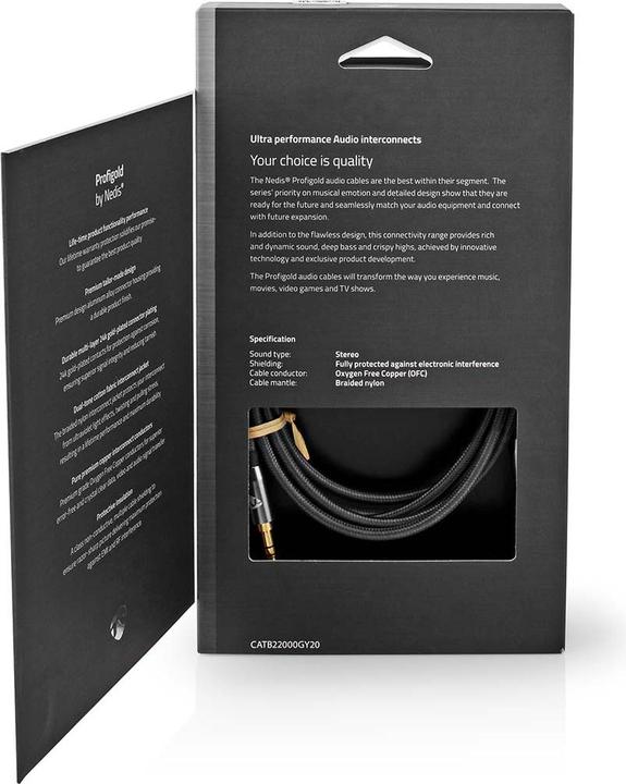 Actual product image Nedis Stereo audio cable - 3.5 mm plug - gold plated - 2 m - round - PVC - anthracite/grey (2 m, 3.5mm jack (AUX))