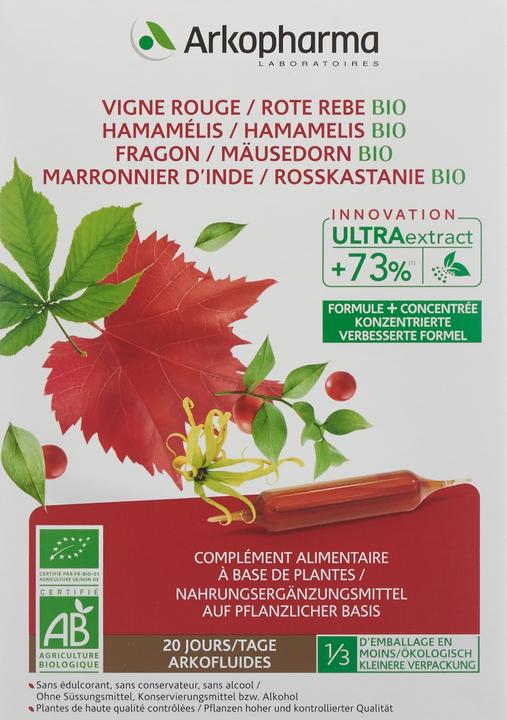 Produktbild Arkopharma Arkofluide Bio Rote Rebe Hamamelis Mäusedorn Rosskastanie (20 Stück, Ampulle, 367 g)