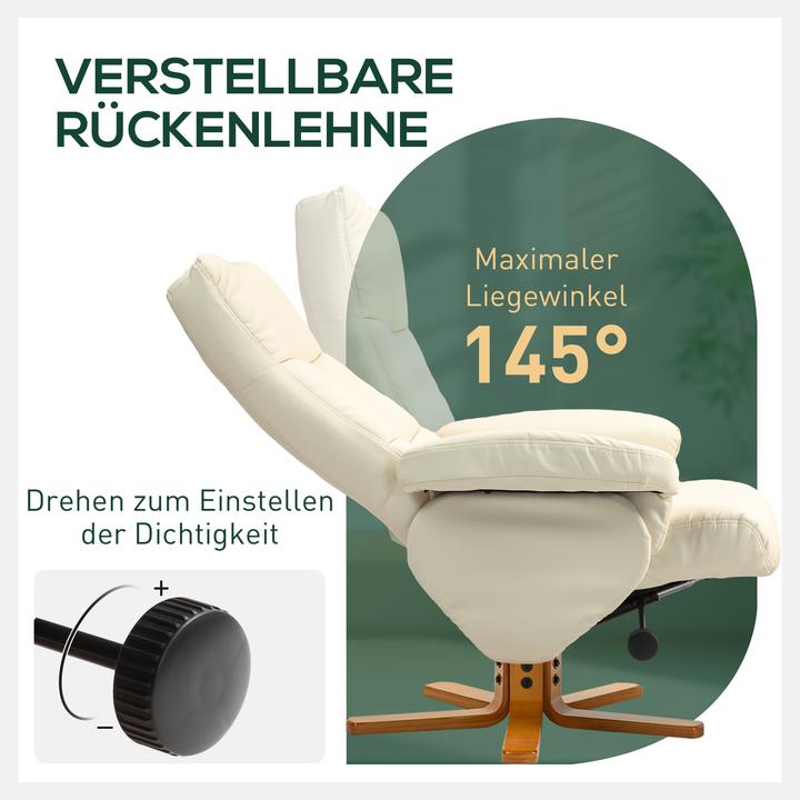 Actual product image Homcom Relaxsessel mit Hocker Holz, Kunstleder Cremeweiss