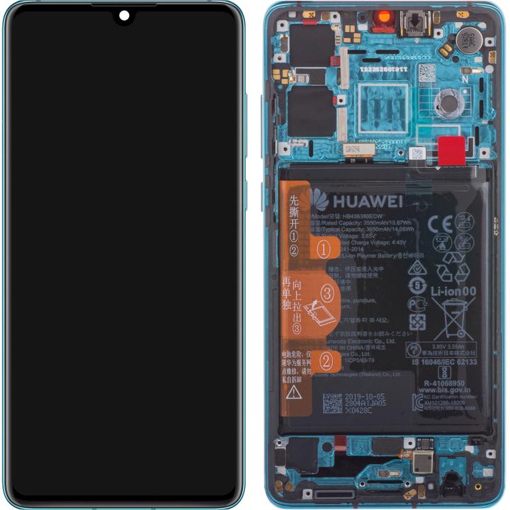 Actual product image Huawei LCD + Touch + Frame + Battery for ELE-L29, ELE-L09 P30 - aurora blue - New Version (Rechargeable battery, Huawei P30)