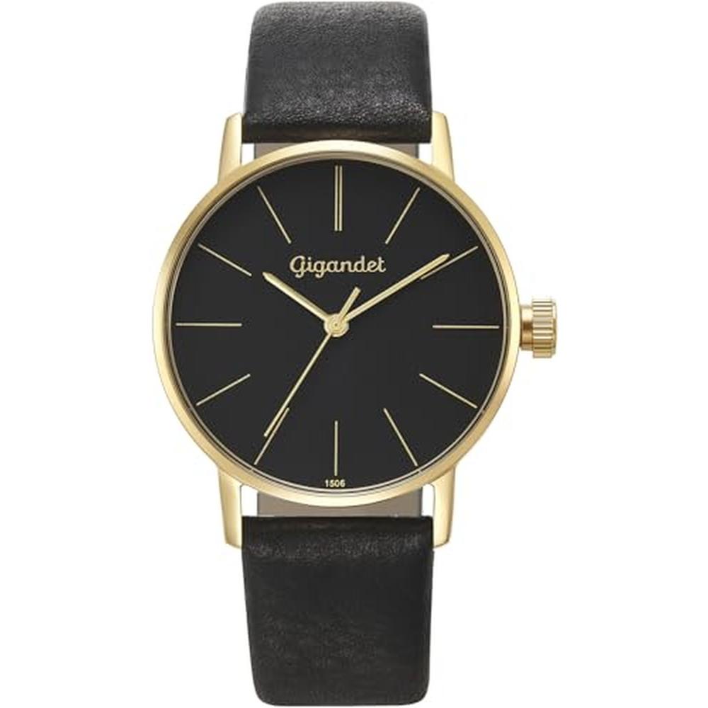 Gigandet, Orologio da polso, 10VNAG43NE017 Womens Analogue Quartz Watch with Leather Strap Black Black band ring, Nero, (Orologio da polso analogico)
