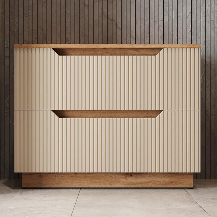 Actual product image Vicco Waschbeckenunterschrank Lotta, Eiche/Kaschmir gestreift, 79.6 x 62.5 cm mit 2 Schubladen (79.60 x 32 x 62.50 cm)