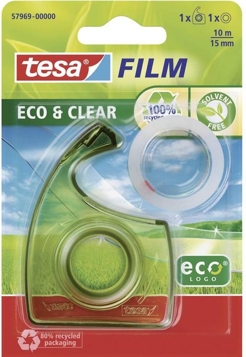 tesa tesafilm ECO & CLEAR mit Handabroller, lösungsmittelfrei und alterungsbeständig
