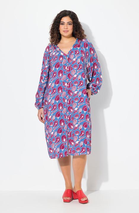 Immagine prodotto Ulla Popken Abito midi dal taglio oversize con conchiglie, scollo a V e maniche lunghe (50, 52)
