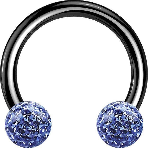 Actual product image Star Piercing Circular barbell black with two crystal balls light blue epoxy protective layer (without brass, Titanium)