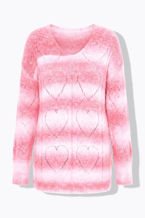 Miamoda Pullover, Farbverlauf, Herz-Ajourmuster, V-Ausschnitt, Langarm