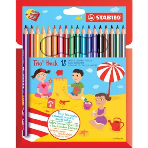 Produktbild STABILO Trio dick Dreikant-Buntstift mit Spitzer (Mehrfarbig, 18 x)
