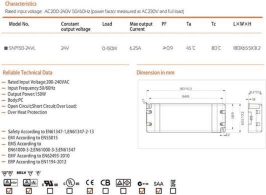 Immagine prodotto Snappy Alimentatore dimmerabile 24V 150W per dimmer phase-on/phase-off