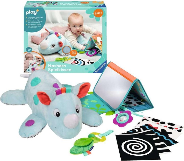 Ravensburger 4866 play+ rhino play cushion (for prone position), 4-piece set, Tummy Time