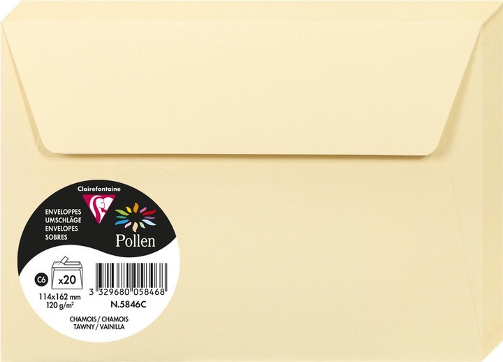 Actual product image Clairefontaine Envelope Pollen Envelope size: DIN C6 Dimensions: 162 x 114 mm (W x H) (20 x)