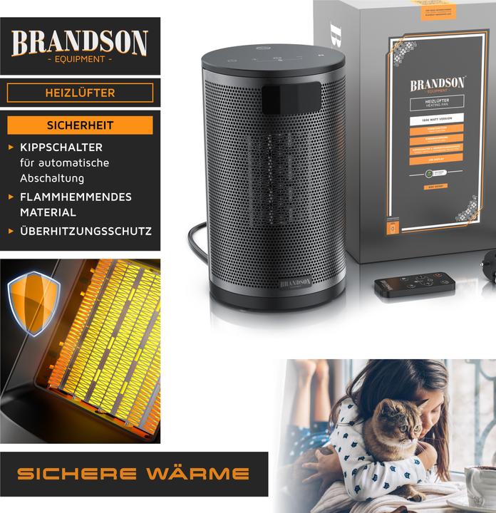 Produktbild Brandson Keramik-Heizlüfter 1500W, LED Display, Überhitzungsschutz, 70° oszillierend, Eco-Modus, schwarz (1500 W)