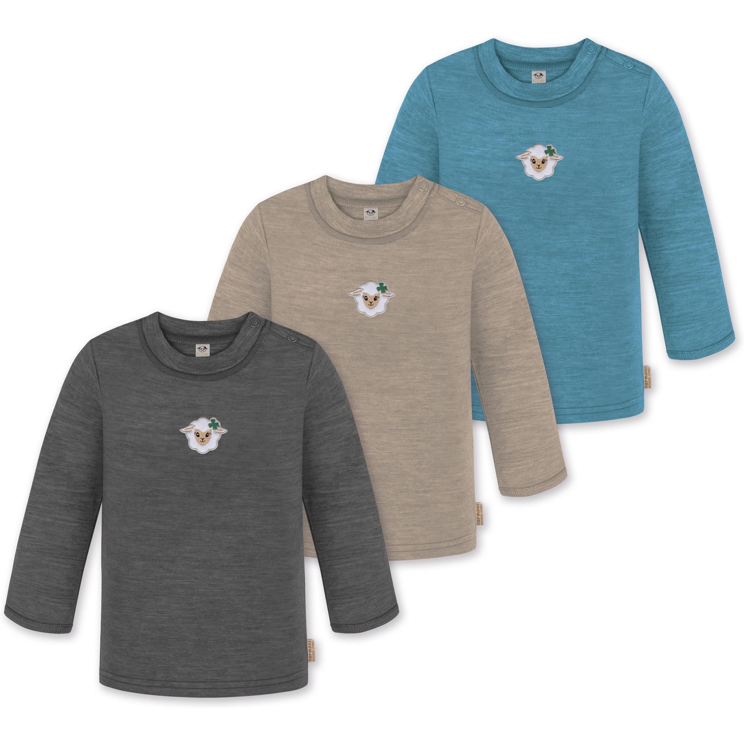 Normani, Herren, Body, 3er Pack Baby Merino Longsleeve „Taupo" - 9475, Blau, (68)