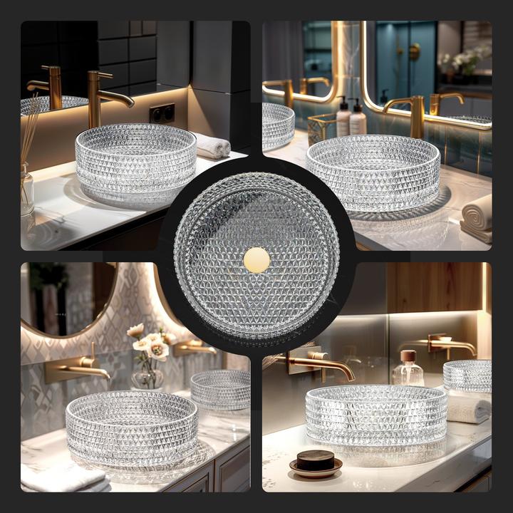 Produktbild Emke Aufsatzwaschbecken, 360 x 360 x 112 mm, Klarglasspüle, Rundes Aufsatzwaschbecken (360 mm, 360 mm)