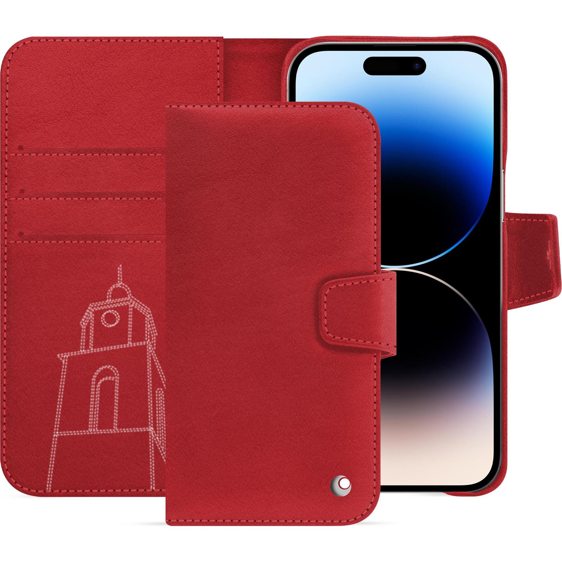 Noreve Lederschutzhülle Apple iPhone 15 Pro Max (Apple iPhone 15 Pro Max), Smartphone Hülle, Rot