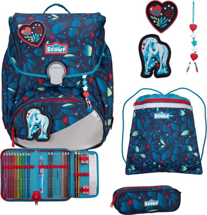 Bleu, Bleu foncé, Licorne blanche, Rouge, Vert clair