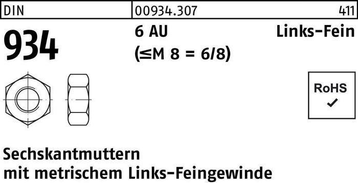 Produktbild Sechskantmutter DIN 934 links M 24 x 1,5 -LH 6 Automatenstahl (M24)
