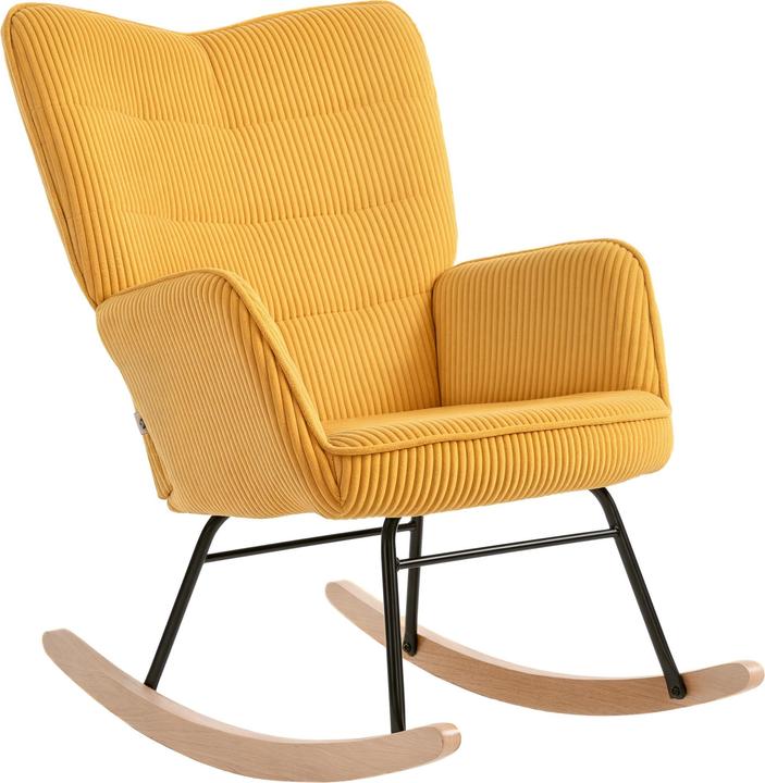 Image du produit Homcom Schaukelstuhl Kord (100% Polyester), Buchenholz, Stahl, Schaumstoff Gelb