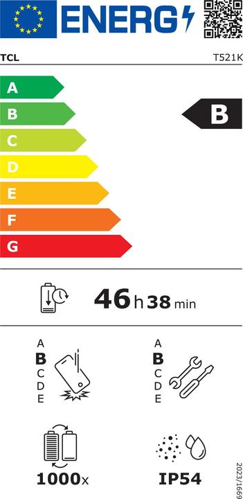 Label énergétique TCL 60 SE NxtPaper (256 Go, Space grey, 6.70", Double SIM, 5G)