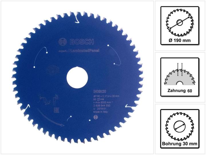 Productafbeelding Bosch Professional Zubehör Cirkelzaagblad Expert voor gelamineerde platen, 190 x 2,1/1,4 x 30, 60 tanden