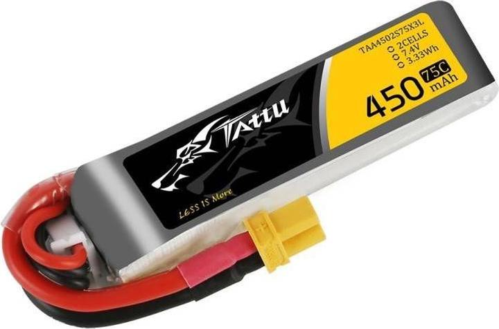 Produktbild Tattu Akumulator 450mAh 7.4V 75C 2S1P Long XT30 (7.40 V, 450 mAh)